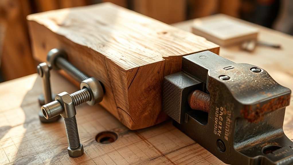 secure workpiece with clamps