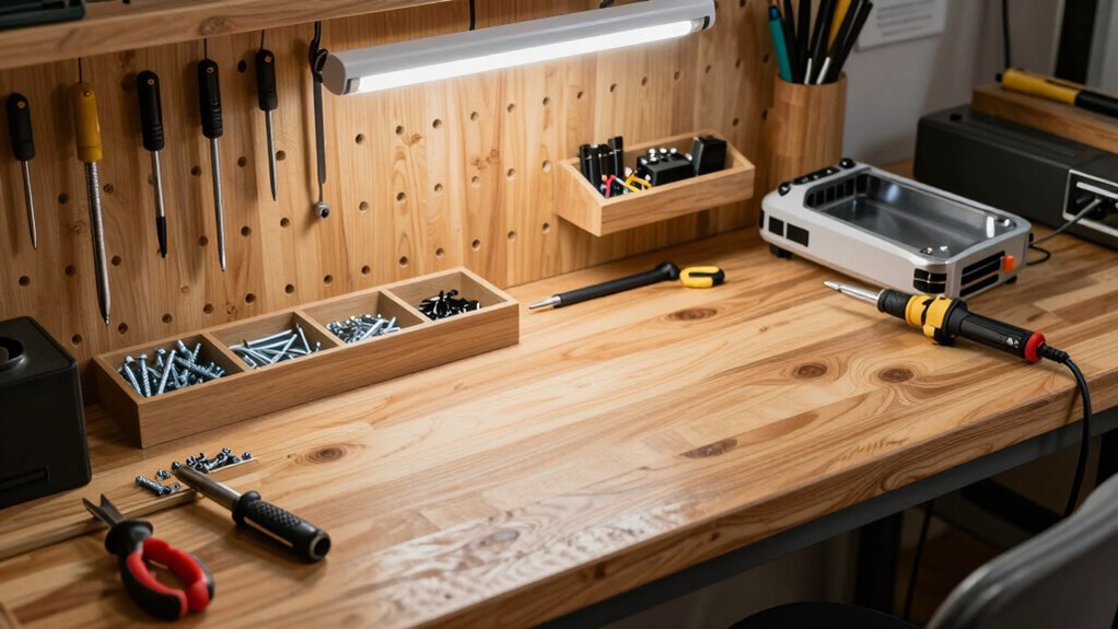 organized ergonomic assembly workspace